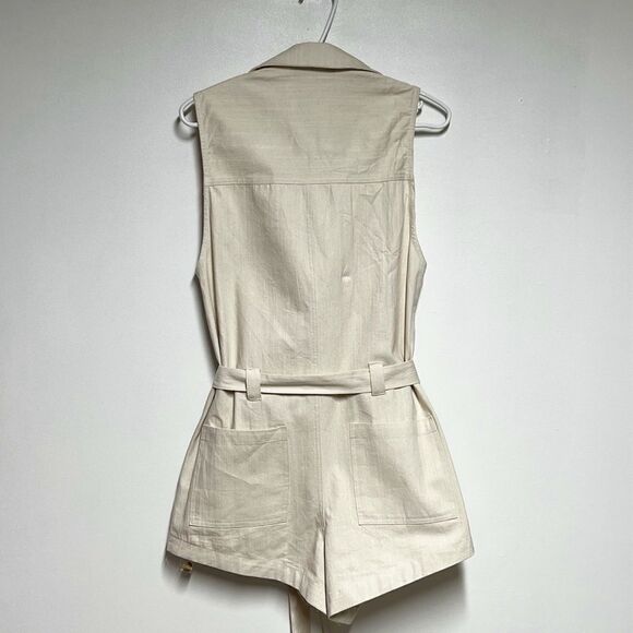 New Unworn Kittenish Cream Cotton Utility Sleeveless Romper Sz S - Picture 6 of 12